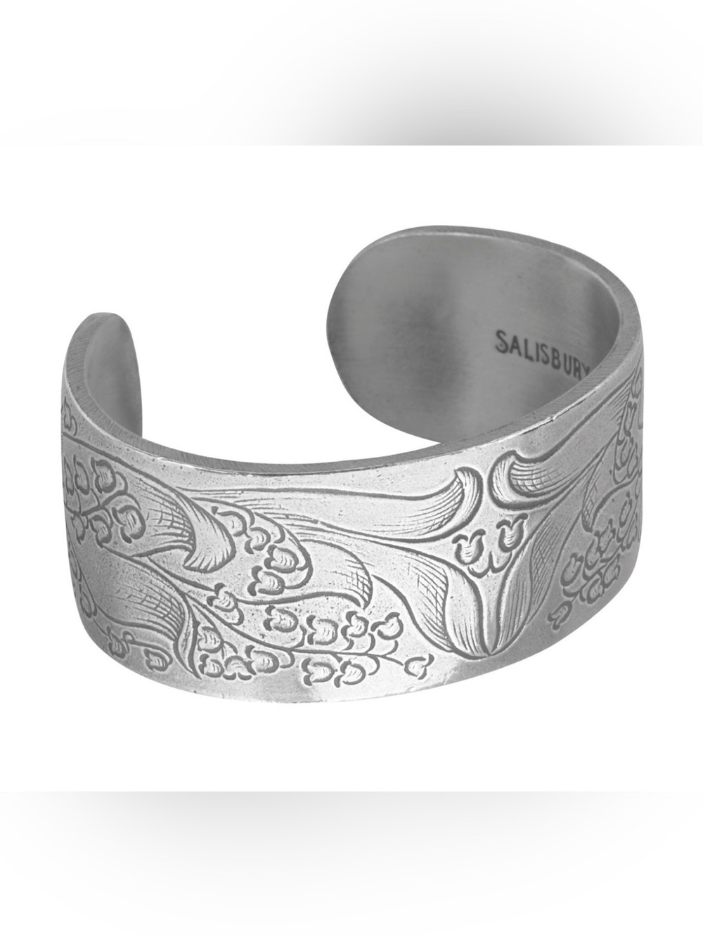 Salisbury Pewter Floral Engraved Cuff Bracelet May Birthday